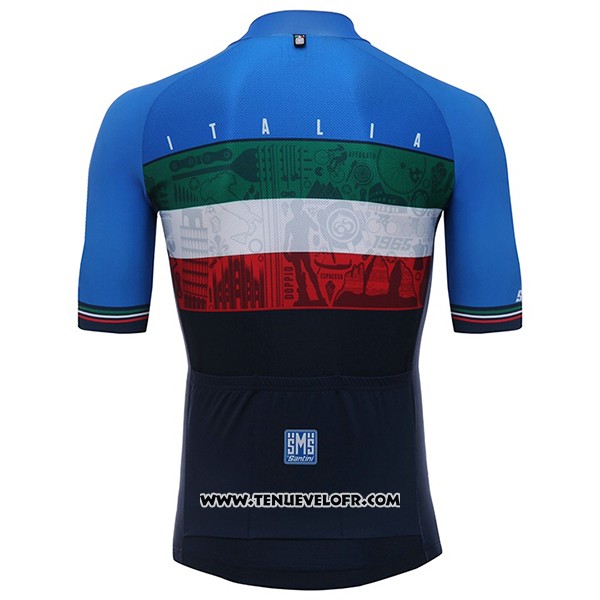 2017 Maillot Ciclismo Italie Noir et Bleu Manches Courtes et Cuissard